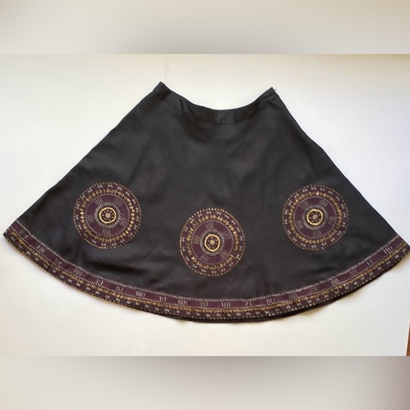 New Frontier Black linen Embroidered Skirt